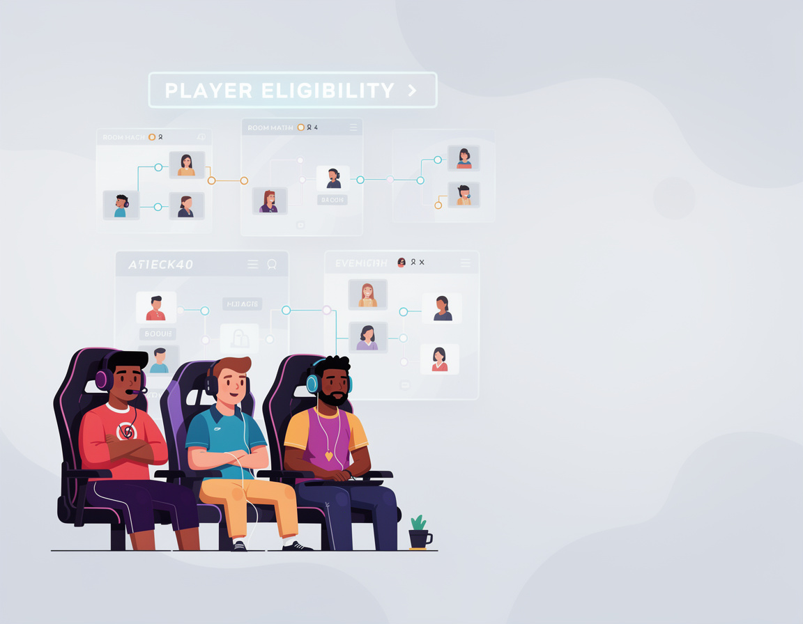 Ilustrasi eligibility peserta dan batasan event untuk turnamen game online erek40 dengan bracket dan room match